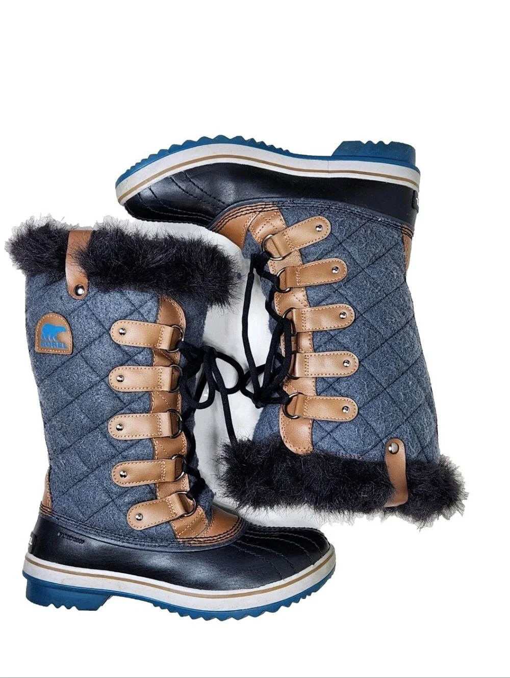 SOREL Tofino Waterproof Tall Boots Sz 8.5 Grey Blue Winter Snow NL2113-242